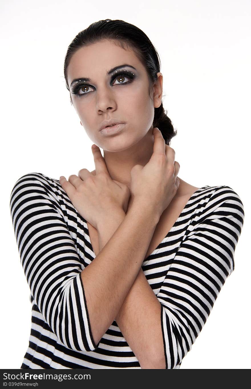 Studio shot of sensual young woman with bright make-up and black frame