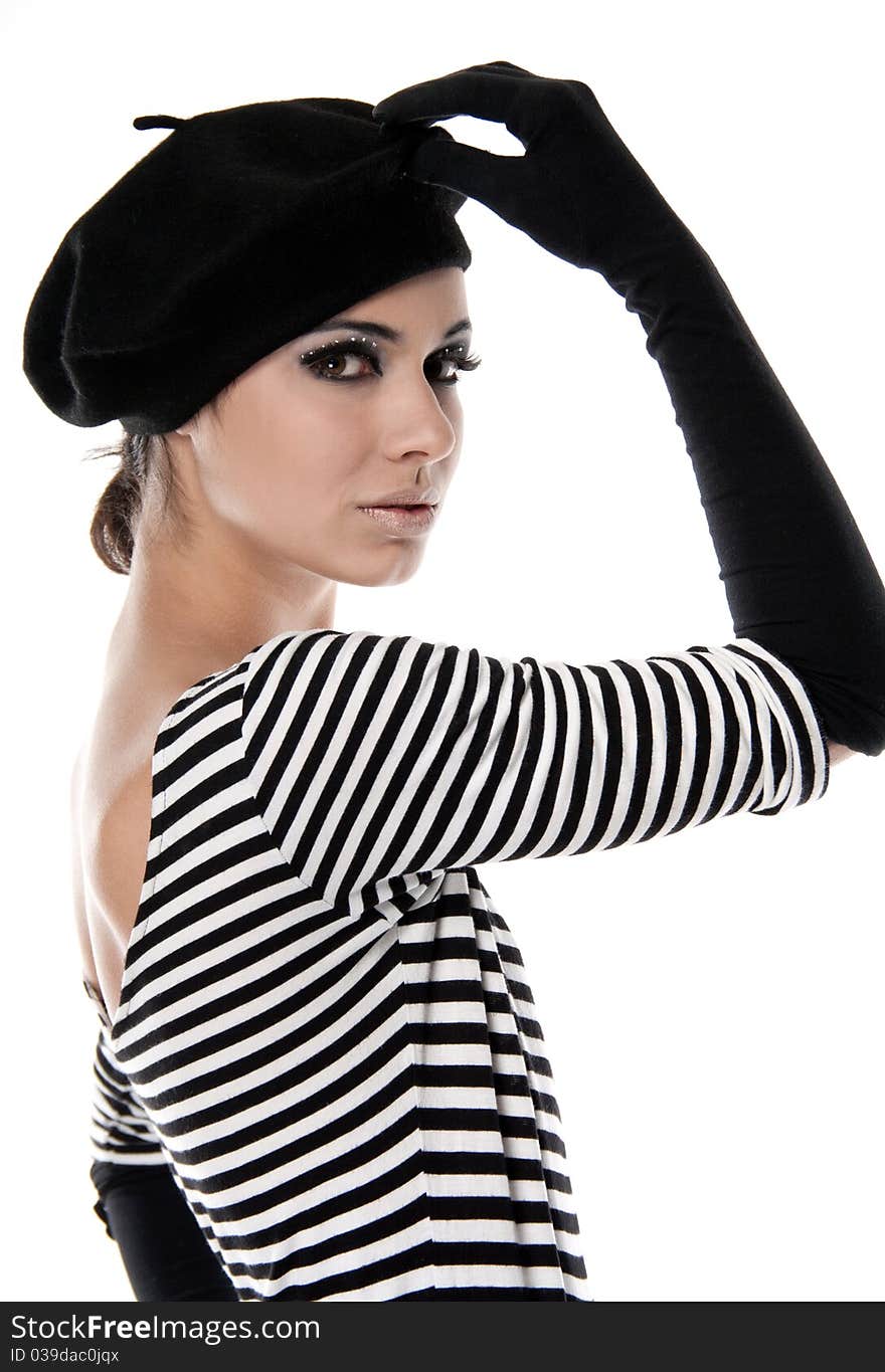 Studio shot of sensual young woman with bright make-up and black frame