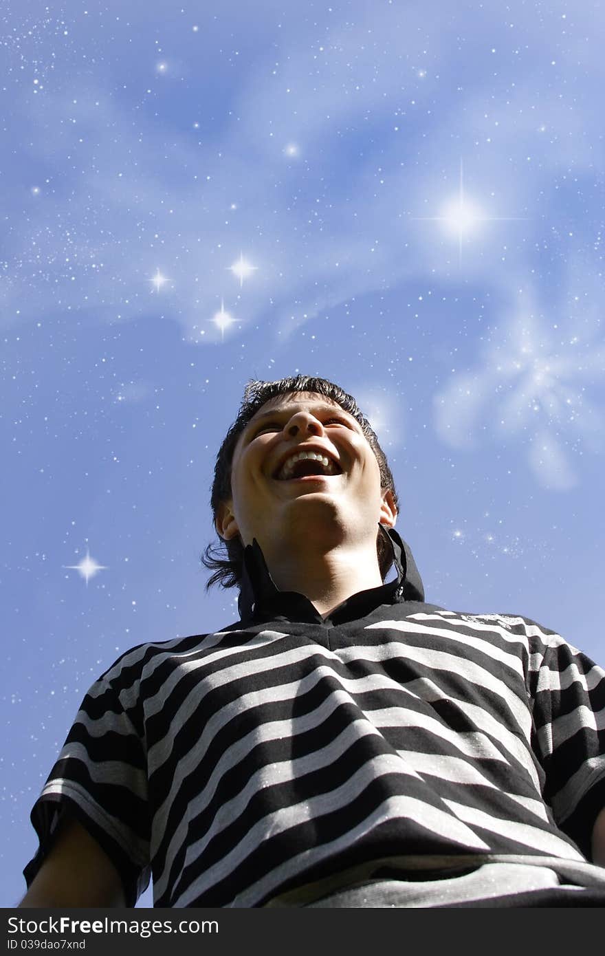 Happy Young Man Under The Stars