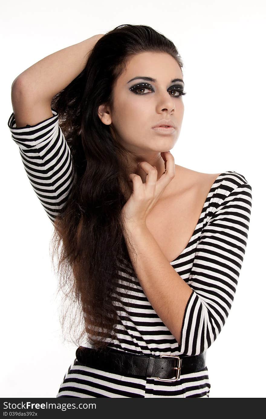 Studio shot of sensual young woman with bright make-up and black frame