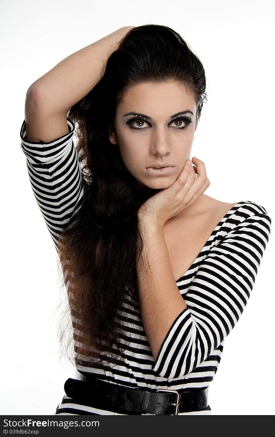 Studio shot of sensual young woman with bright make-up and black frame