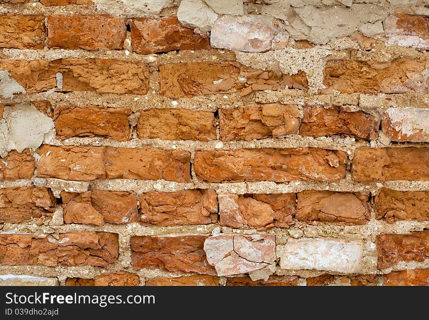 Aged grunge red bricks wall background