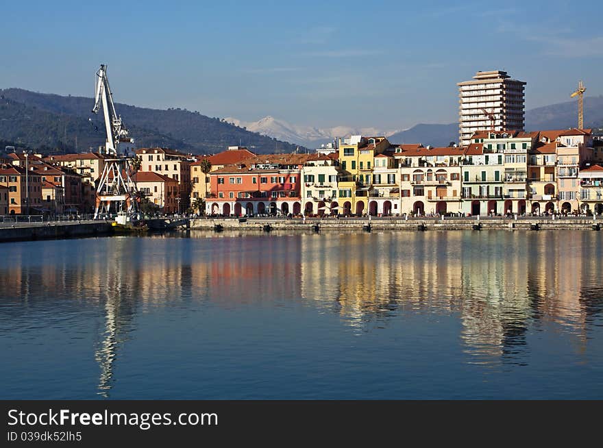 Colored reflections on the water,old port Imperia