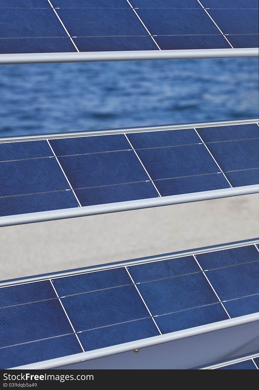 Grid of photovoltaic Panels on the sea