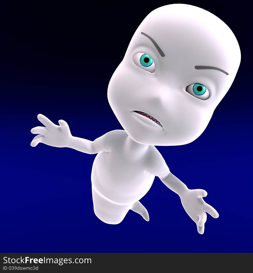 Cute and funny cartoon ghost. 3D rendering with clipping path and shadow over white