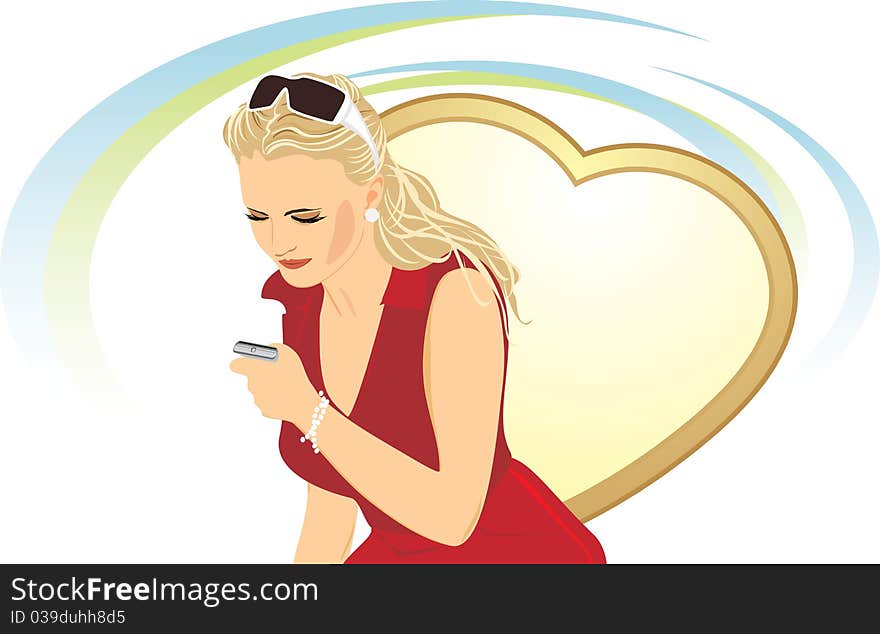 Beautiful woman with a mobile telephone. Illustration