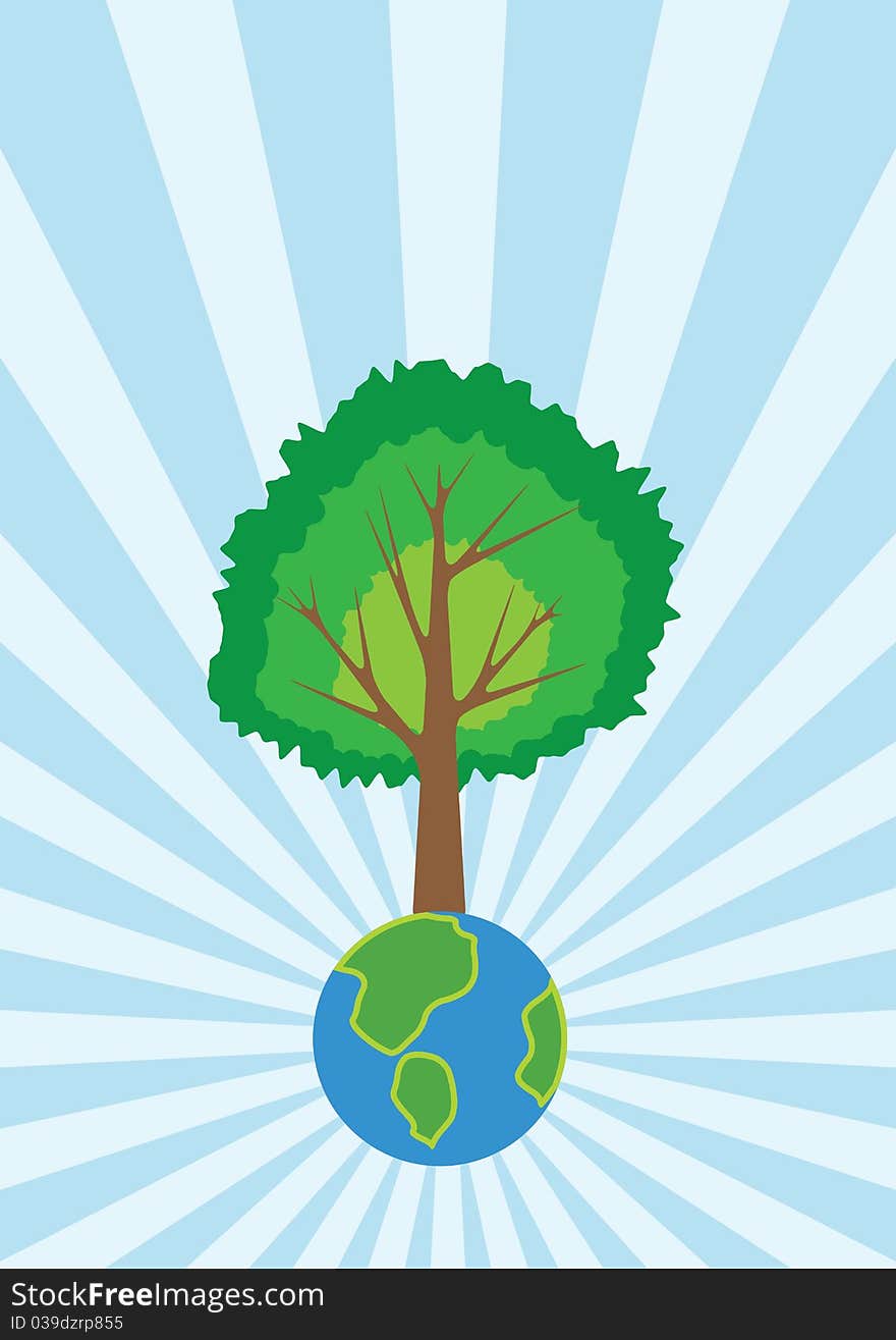 Vector illustration of a big tree growing from a small planet. Vector illustration of a big tree growing from a small planet.