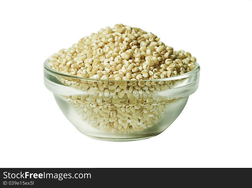 Pearl Barley In A Glass Bowl, Isolated