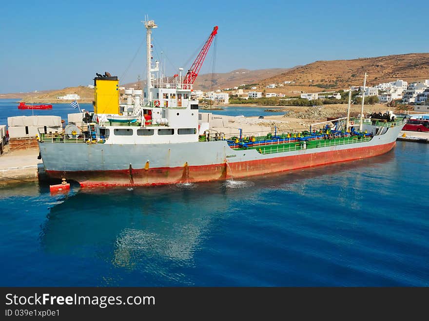 Aegean port with blue sky