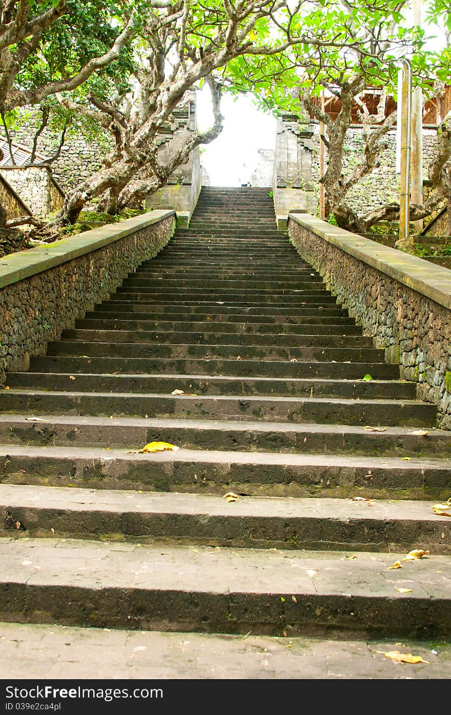 A perspective view of high stone stairway