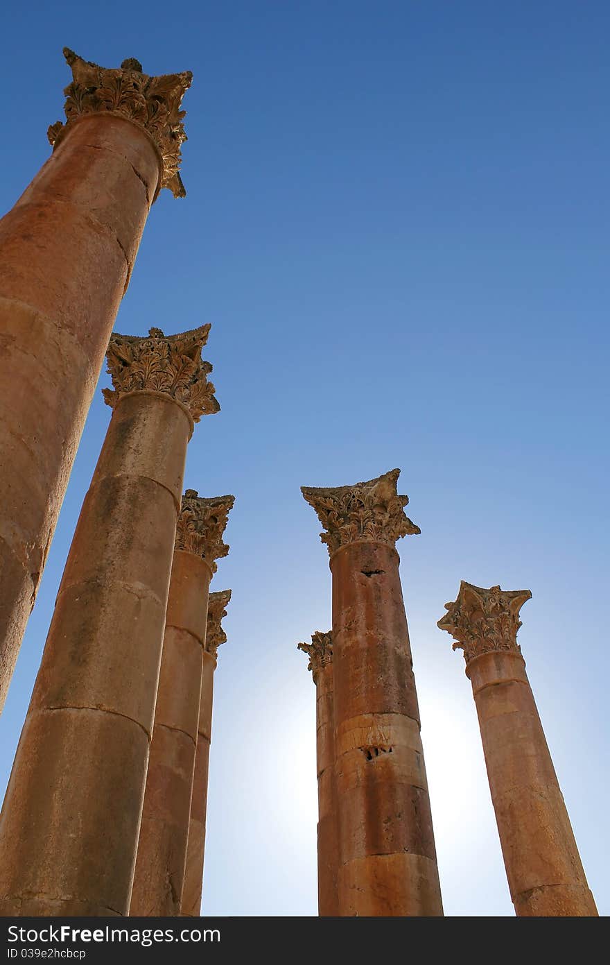 Columms in the Artemis Temple. Ruins of the Greco-Roman city of Gerasa. Ancient Jerash, in Jordan. Columms in the Artemis Temple. Ruins of the Greco-Roman city of Gerasa. Ancient Jerash, in Jordan.