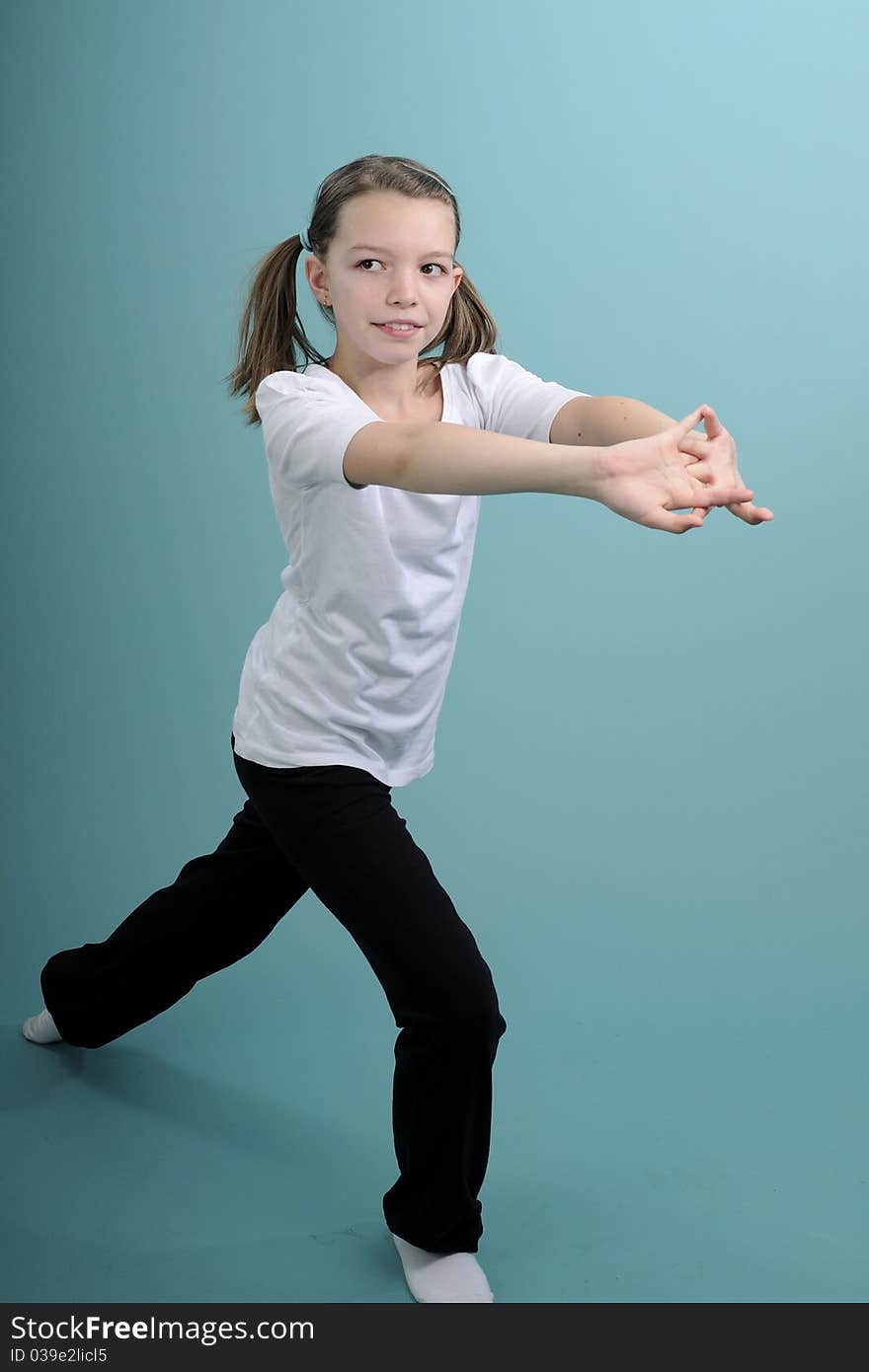 Happy girl training her body