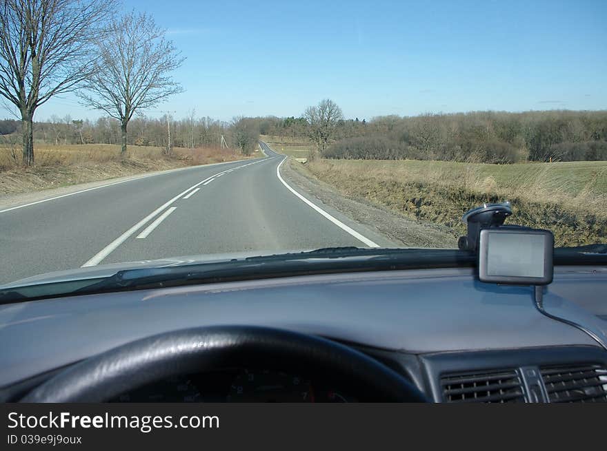 Asphalt road from car cabine