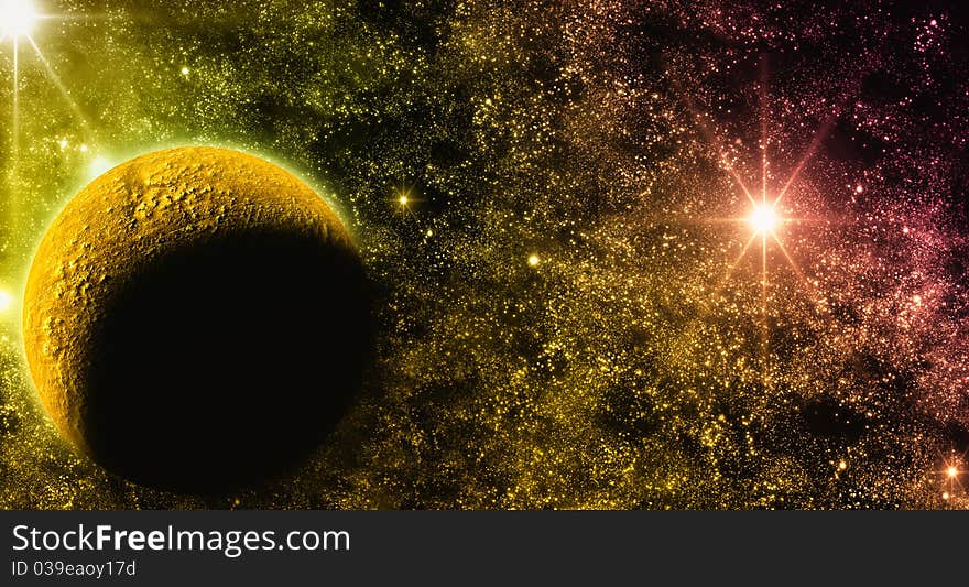 Colorful abstract planet in space and stars. Colorful abstract planet in space and stars