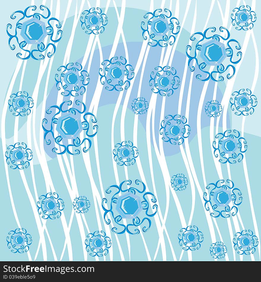 Abstract blue backround with flowers