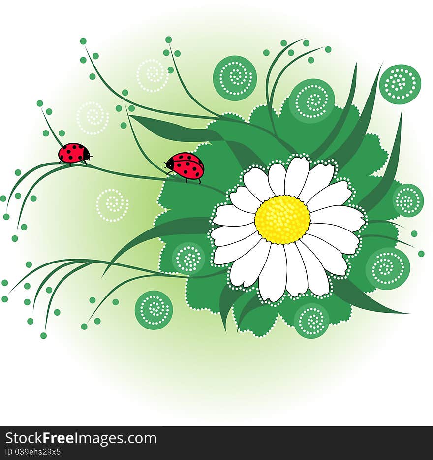 Flower composition with ladybirds for design. Flower composition with ladybirds for design