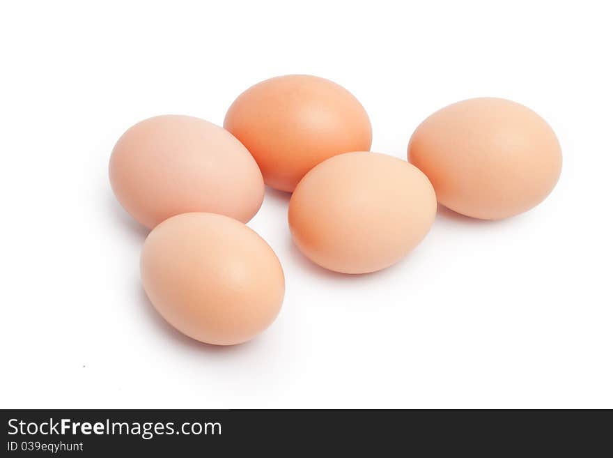 Five eggs in isolated on white background