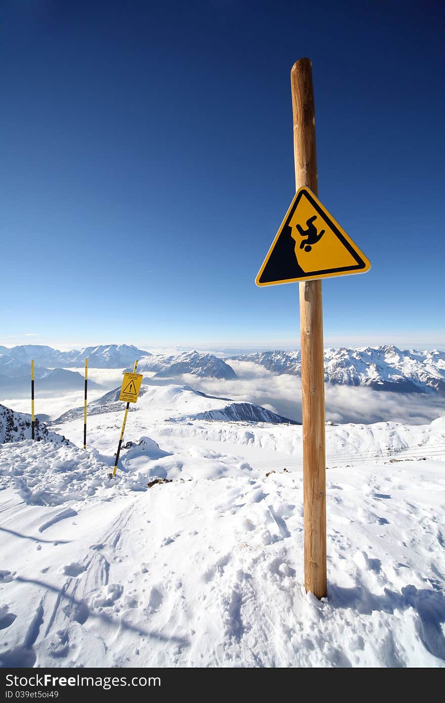 Image of warning sign in Alpe d'Huez,. Image of warning sign in Alpe d'Huez,