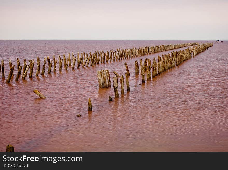 Futuristic landscape with Wooden footbridge