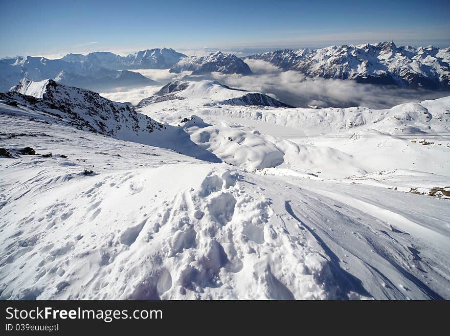 Image of snowy mountains in Alpe d'Huez, France. Image of snowy mountains in Alpe d'Huez, France.