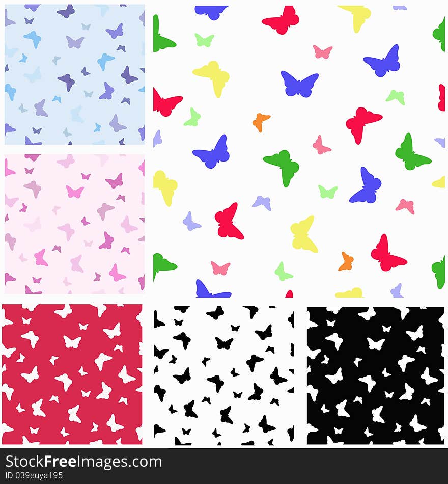 Seamless pattern, butterfly, background, different colors