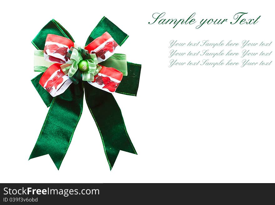 Green, Red Gift bow isolate with space for your text