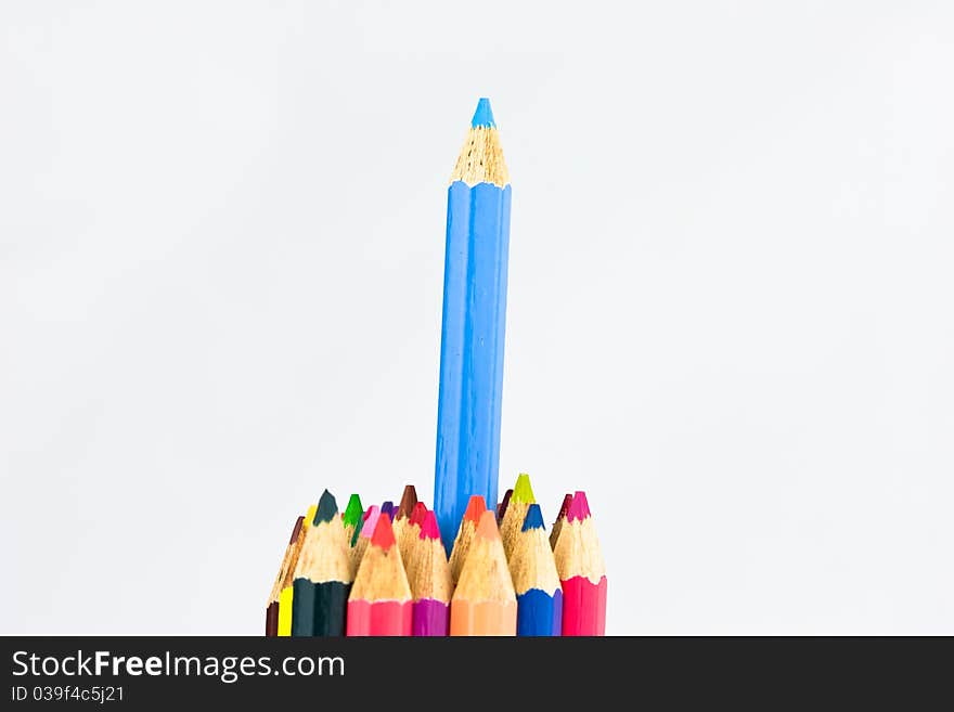 Multicolor of Color Pencils with Blue on Top. Multicolor of Color Pencils with Blue on Top