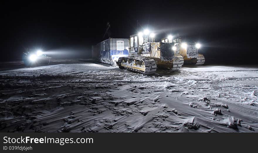 Towing  van-building in tundra, Russian Federation