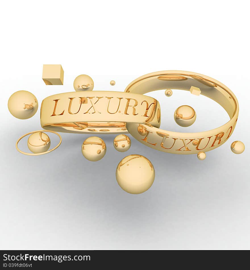 Two gold rings with an inscription in an environment of various geometrical subjects. Two gold rings with an inscription in an environment of various geometrical subjects