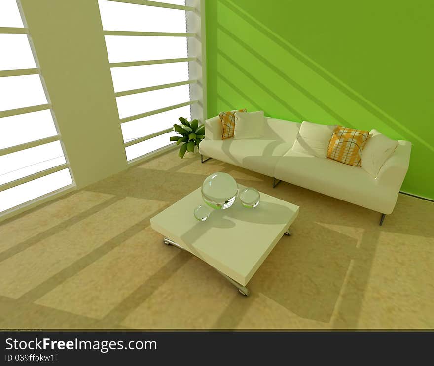 Interior fashionable living-room 3D rendering. Interior fashionable living-room 3D rendering