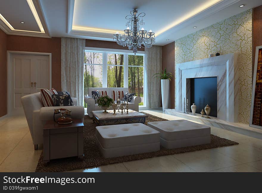 Interior fashionable living-room 3D rendering. Interior fashionable living-room 3D rendering