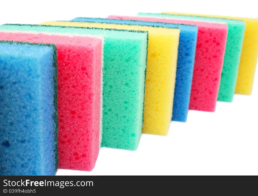 Colorful sponges isolated on white background.