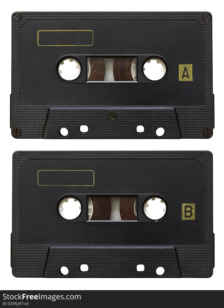 Audio cassette isolated on white background. side A and B