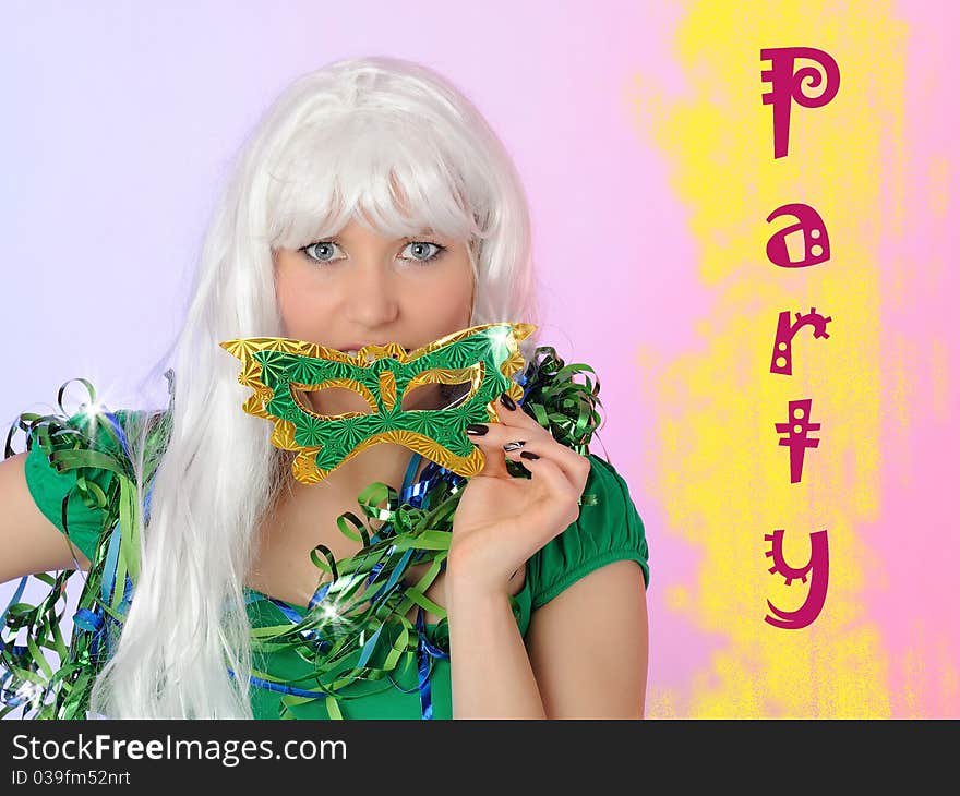 Beautiful Party Woman In Carnival Mask