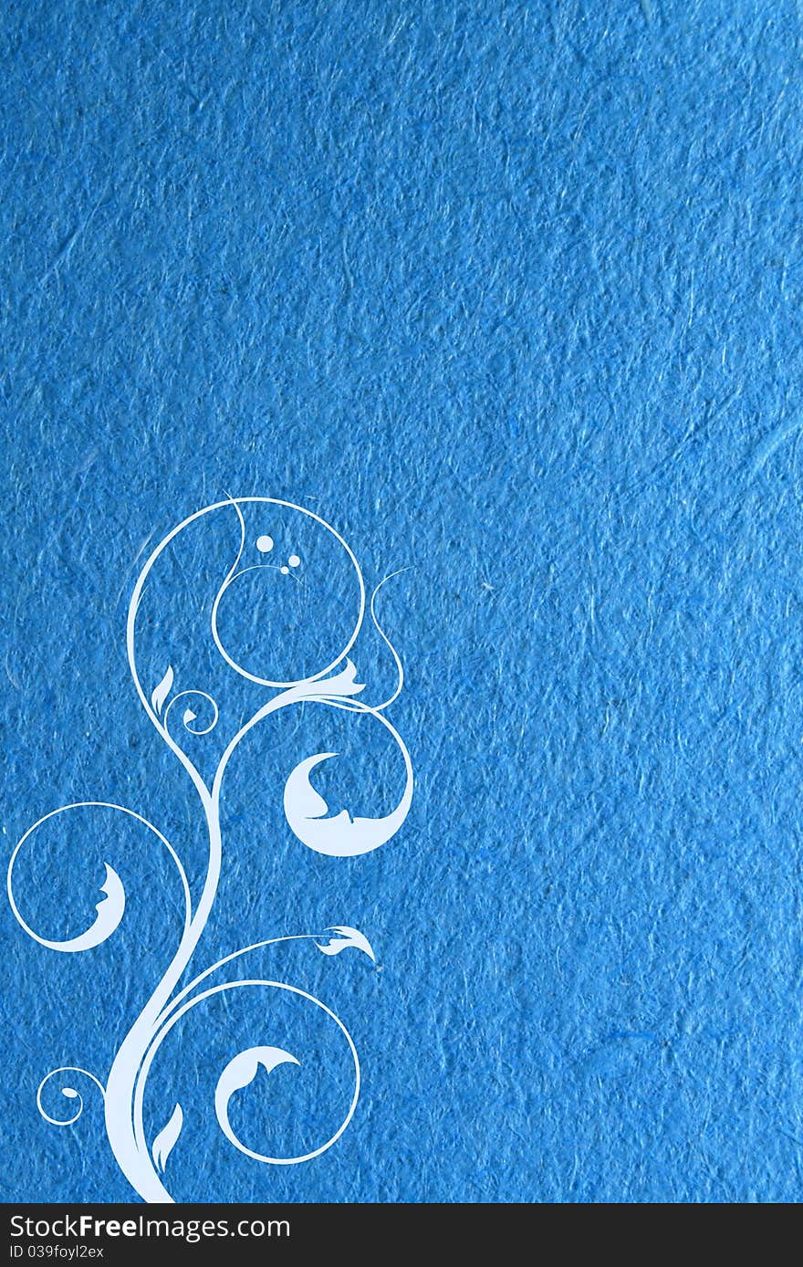 A nice blue paper parchment with a big floral white swirl. A nice blue paper parchment with a big floral white swirl