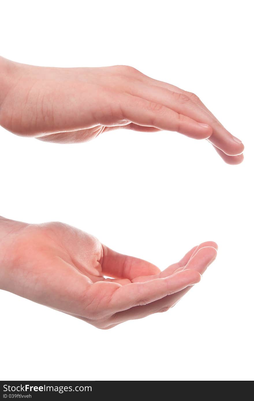 Boy's hands open. Isolated on white background. Boy's hands open. Isolated on white background