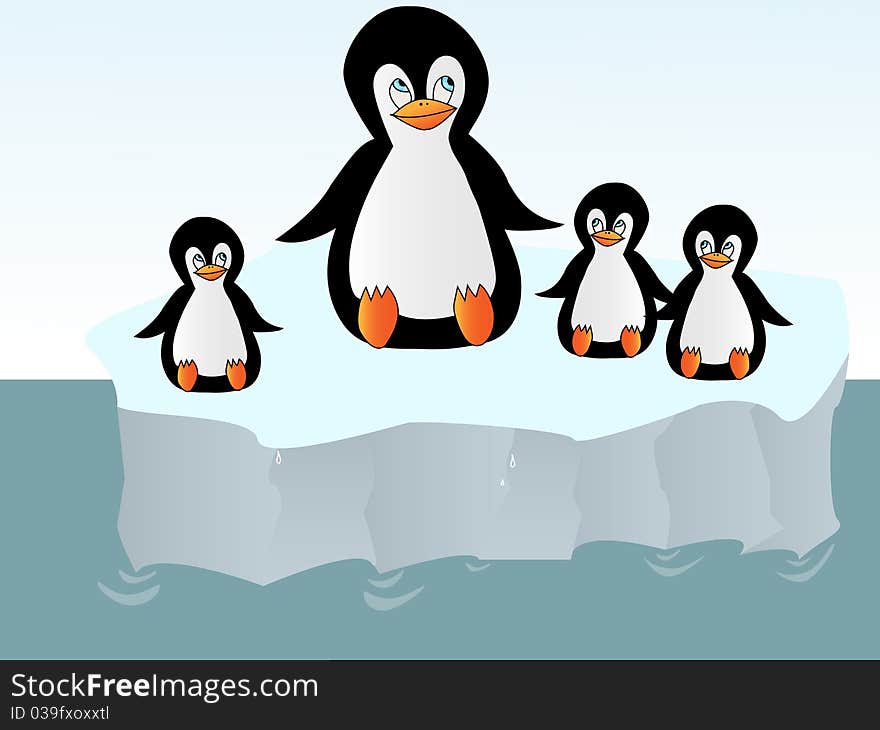 Penguins on an iceberg