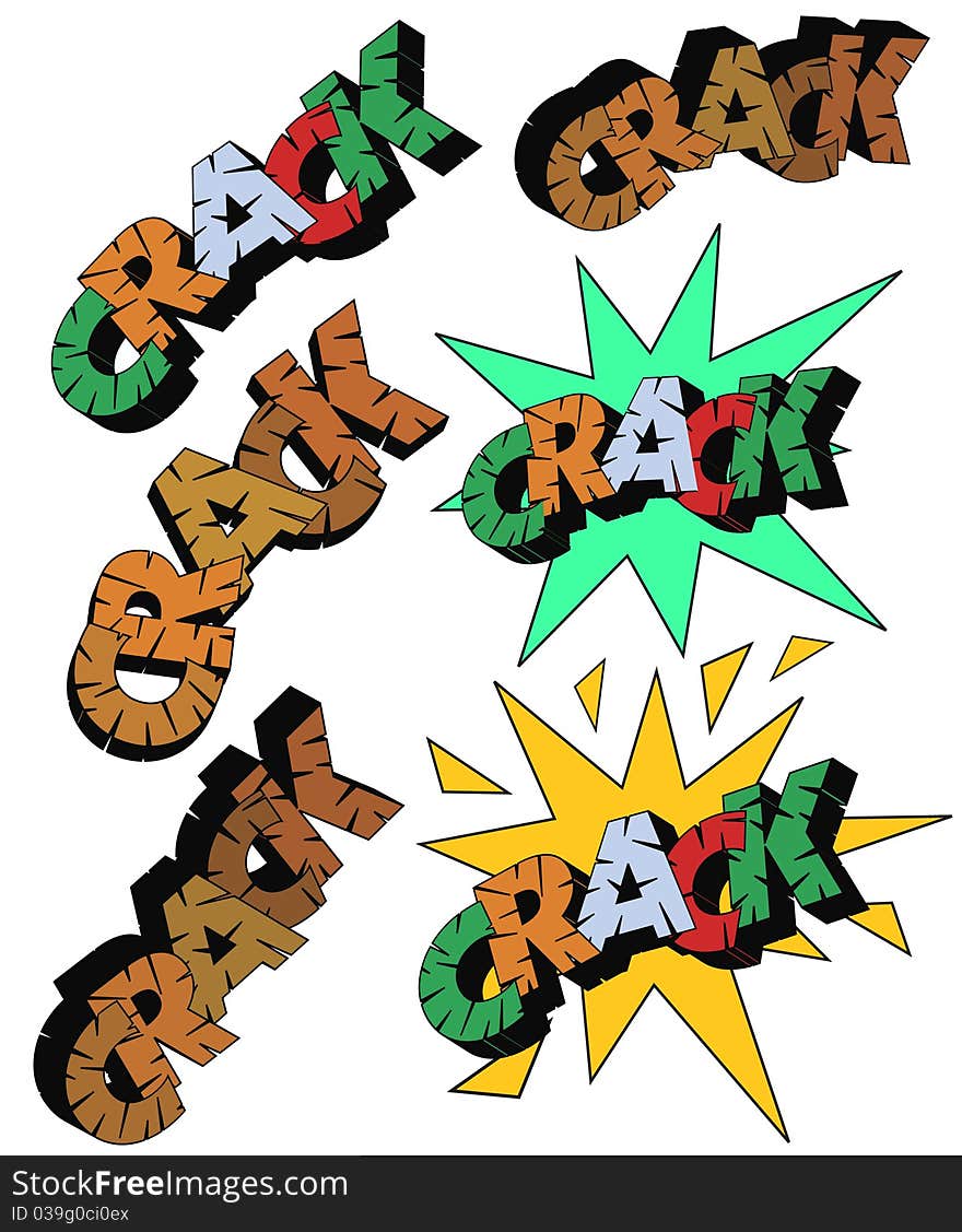 Collection of the lettering CRACK in different comic styles. Also available as EPS-file. Collection of the lettering CRACK in different comic styles. Also available as EPS-file