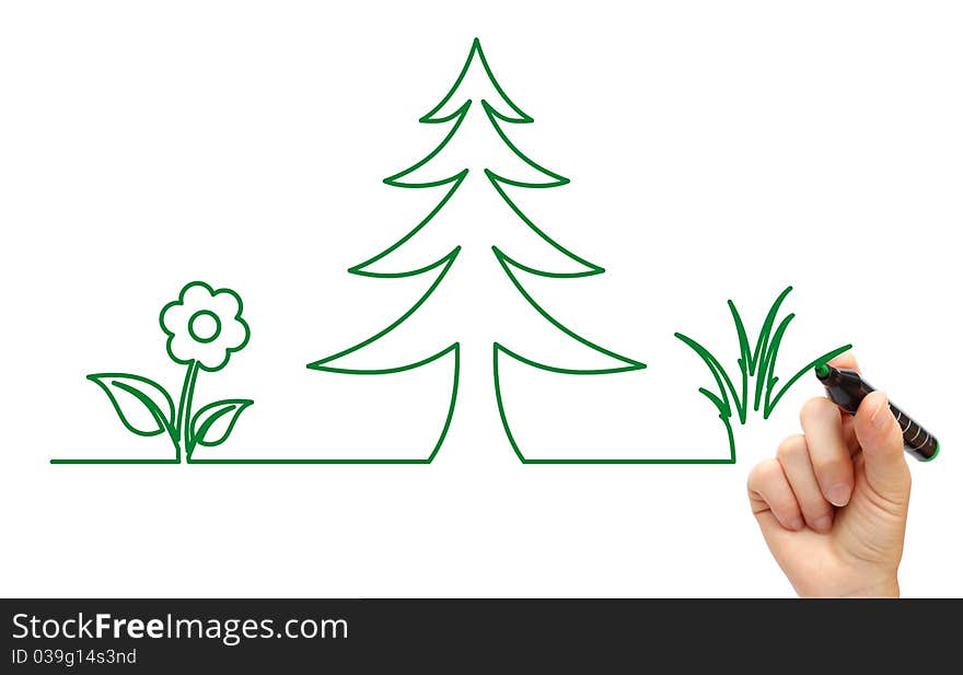 Hand Drawing Tree And Flower Icon