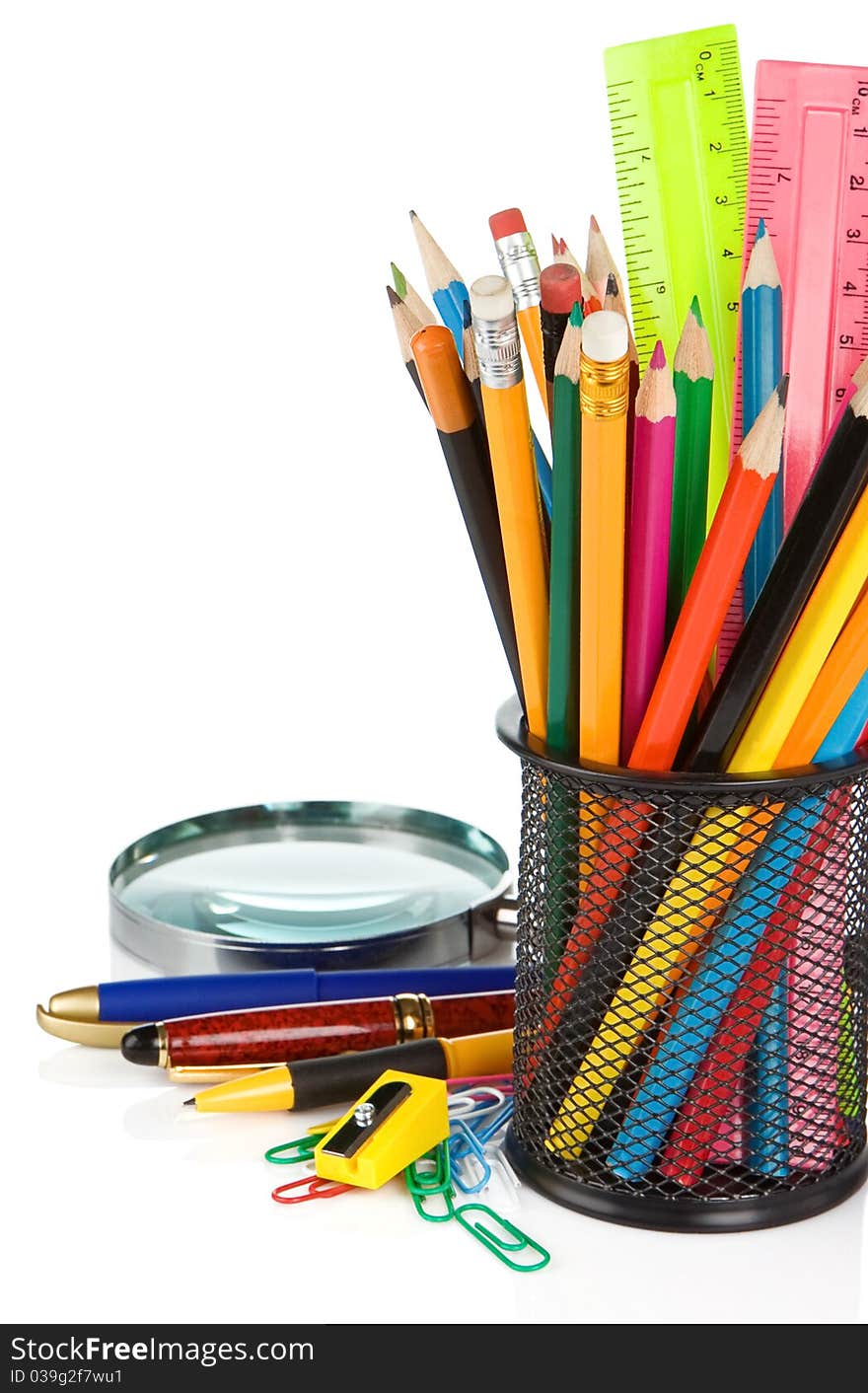 School accessories isolated on white background