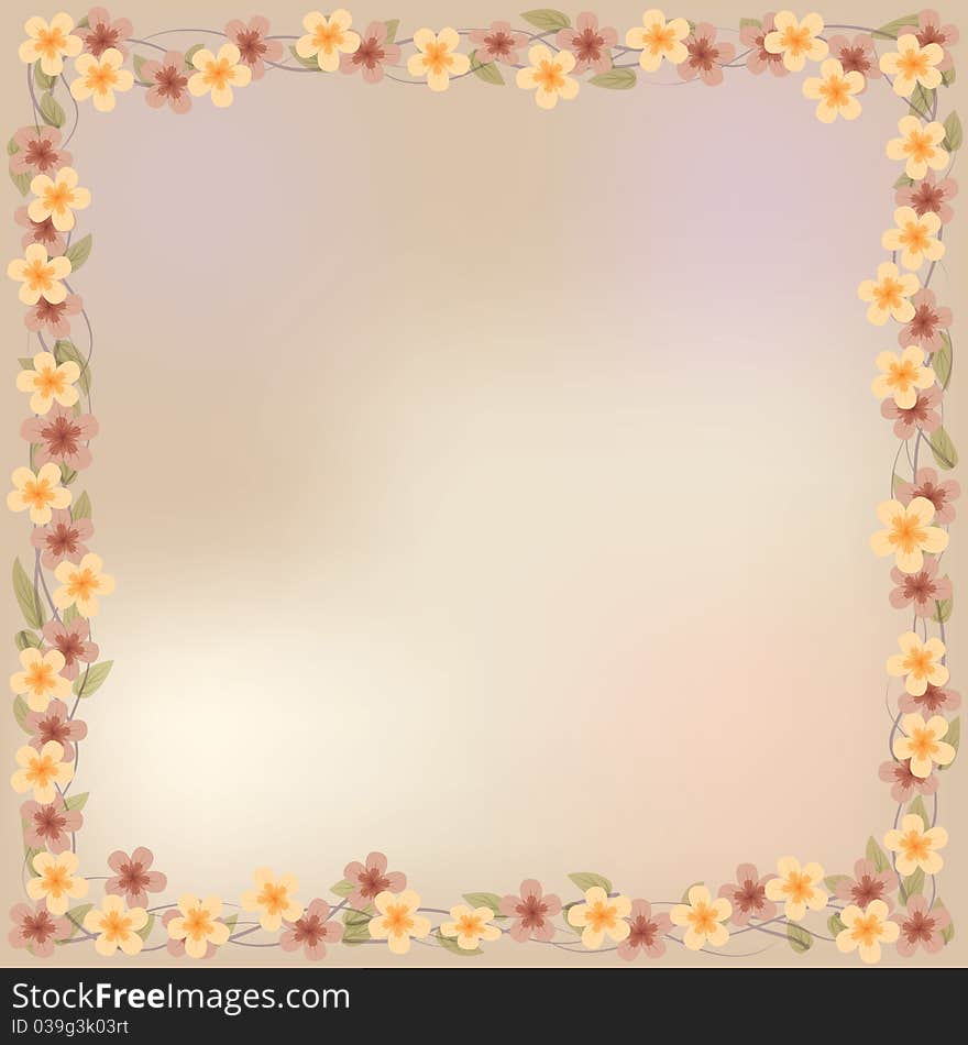 Abstract floral illustration with flowers on beige background