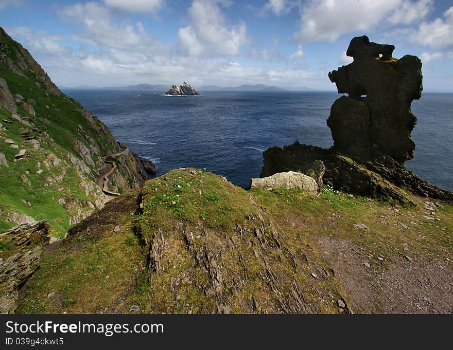 The 'Wailing Woman' rock formation on the island of Skellig Michael, County Kerry, Ireland. The 'Wailing Woman' rock formation on the island of Skellig Michael, County Kerry, Ireland.