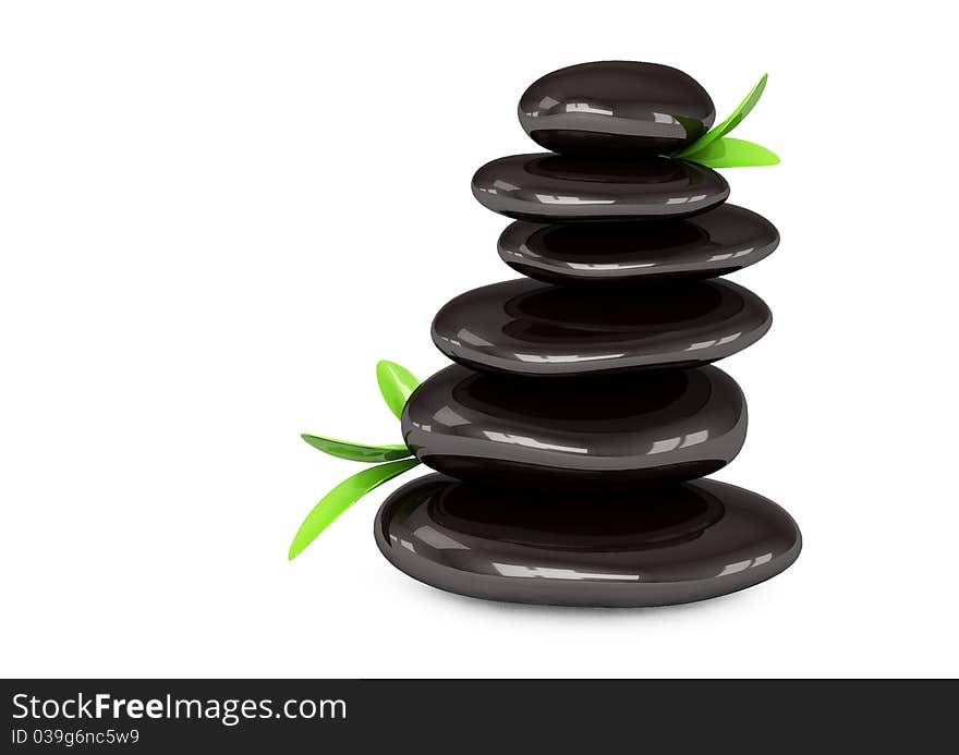 3d glossy black stones on white background. 3d glossy black stones on white background