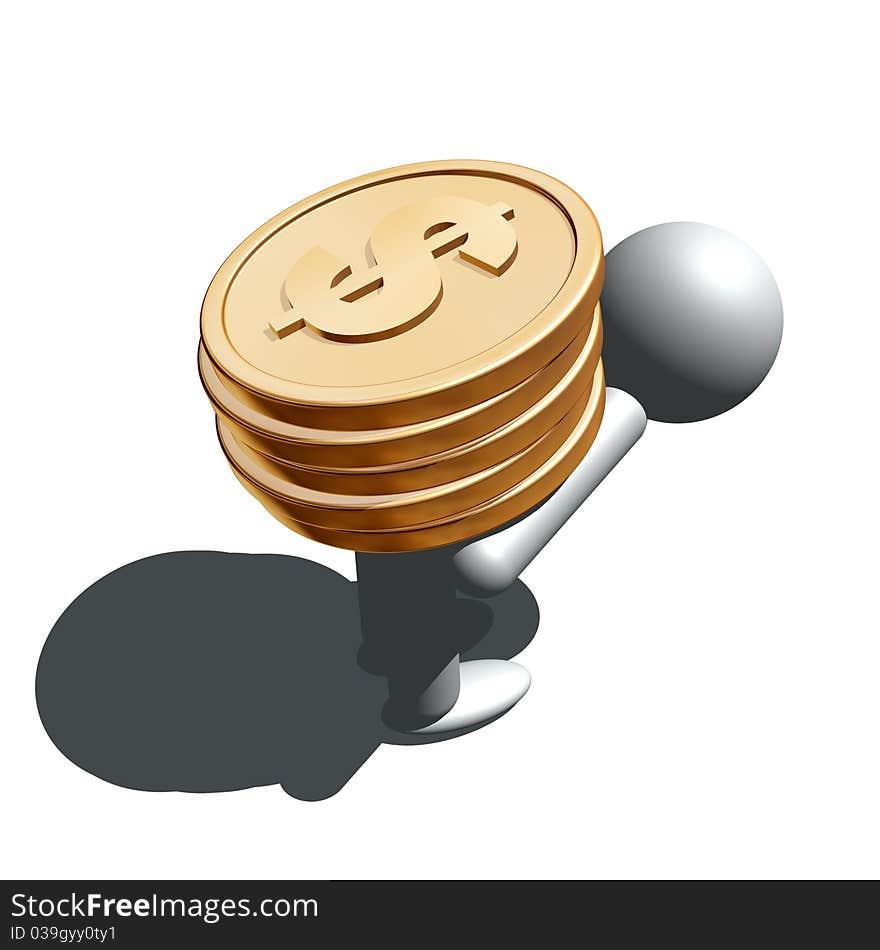 3d illustration of men and gold coins. 3d illustration of men and gold coins