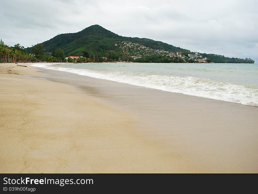 The lonely beach and sea with cloudy in thailand