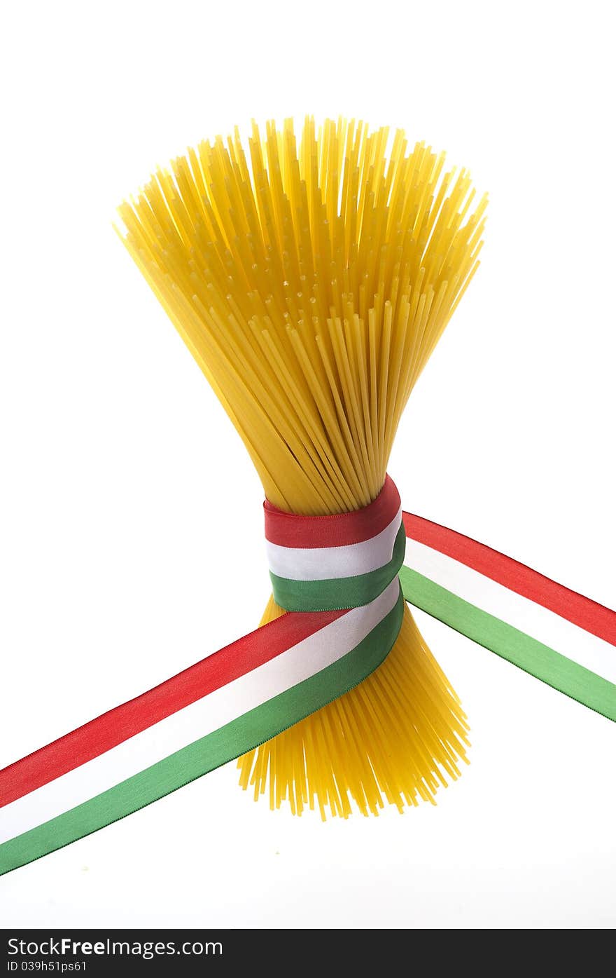 Bunch of spaghetti with italian flag. Bunch of spaghetti with italian flag