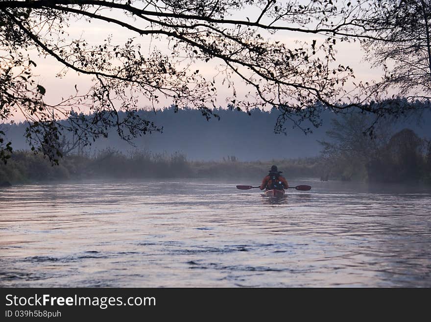 Cold morning view with kayaks