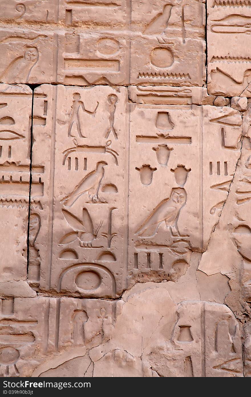 Egyptian hieroglyphs on the wall of Karnak temple in Luxor