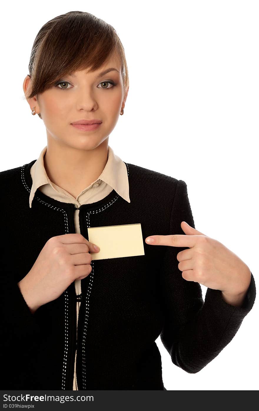 Woman showing her badge at the entrance of meeting room. Woman showing her badge at the entrance of meeting room