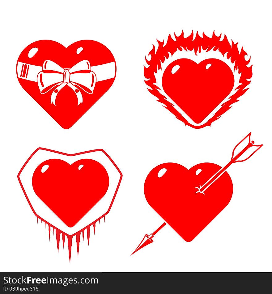 Set of stylized, conceptual hearts.